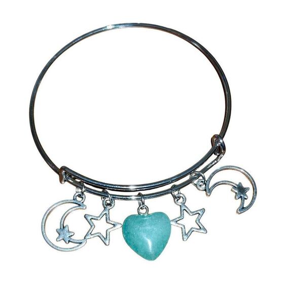 Silver Heart Stone Celestial Adjustable Bangle Bracelet - Picture 1 of 3